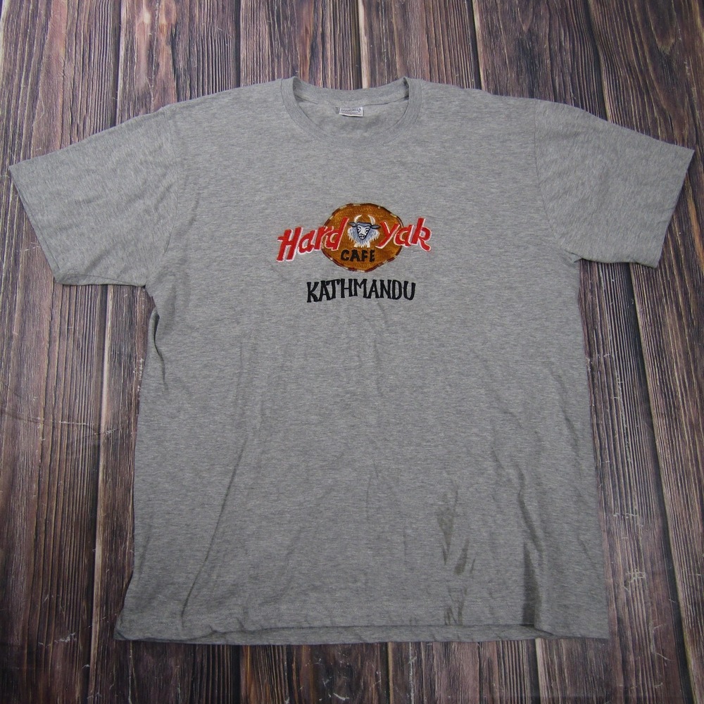 Shangri-La Hard Yak Cafe Kathmandu Shirt Mens 46 Gray Embroidered Travel Tee